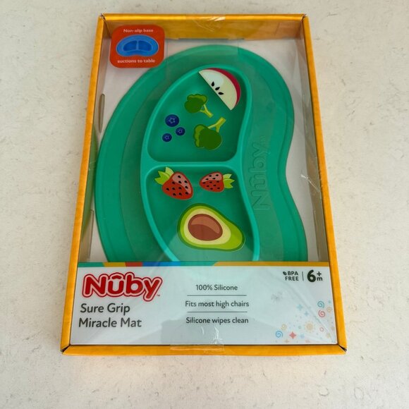 Nuby Sure Grip Silicone Miracle Mat 2-Section Oval Plate, Aqua Blue - Picture 1 of 12